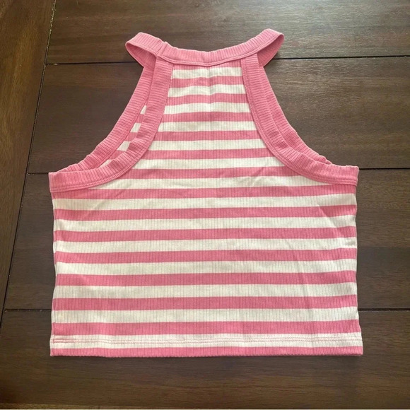 {American Eagle} Pink and White Striped Cropped Tank Top - Picture 2 of 4